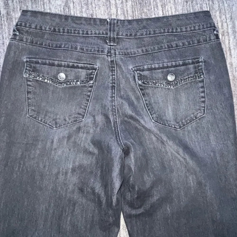 Style &‎ Co Women’s Size 12 Straight Leg Hip Hugger Jeans Black Faded Denim